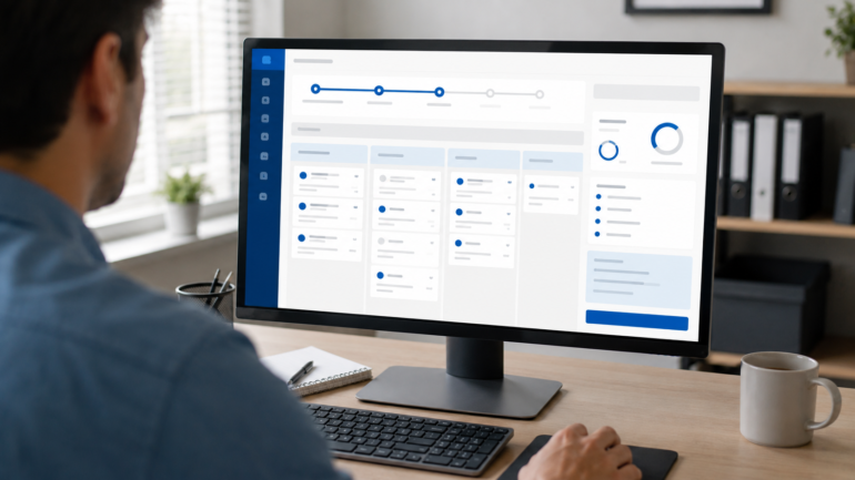 moving CRM screen with a digital cube sheet and estimate