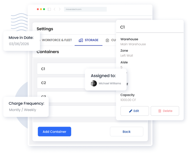 manage storage in movers tech crm