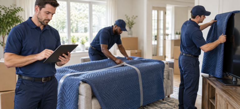 movers protecting a customer's furniture, illustrating full value protection coverage